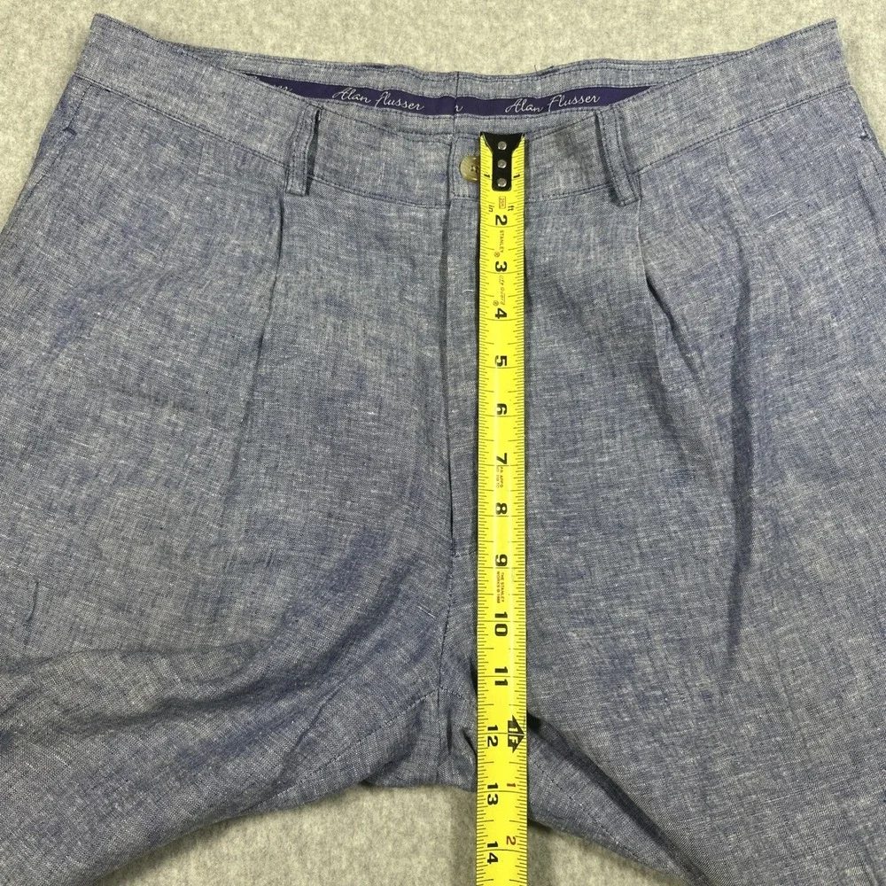 Alan Flusser Pleated Linen Rayon Blend Pants Men's 34x30 Blue Trousers Cuffed